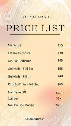 the price list for nail salons