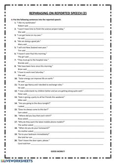 a printable worksheet with the words refreshing on recorded speech