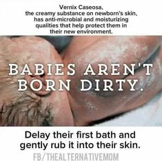 an ad for babies aren't born dirty on the back of a baby in bed