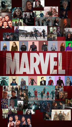 a collage of many different images with the words marvel on them in red and black