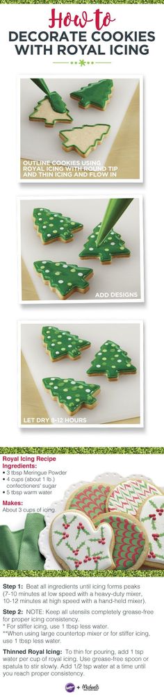 the instructions for how to make christmas tree cookies