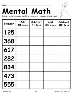 a printable worksheet for mental math with numbers and letters on the front