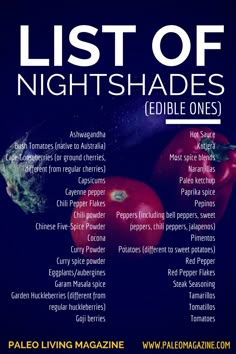 List of nighshades. Avoid these when on Auto Immune Paleo 1200 Calorie Diet Meal Plans, Dr Gundry, Autoimmune Protocol Diet, Autoimmune Diet, Lectin Free, Plant Paradox