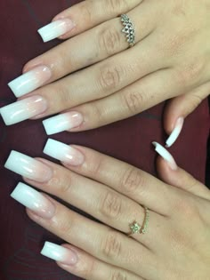 Square Ombre Nails, French Manicure Acrylic Nails, Ombre Gel Nails, Gel Nails Long, Gold Glitter Nails, French Tip Acrylic Nails, Acrylic Nails Coffin Pink, Long Square Acrylic Nails