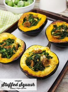 baked stuffed squash with spinach and other vegetables