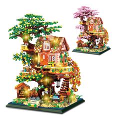 the lego tree house has lights on it