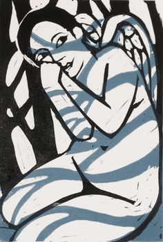 a drawing of a naked woman sitting in front of a tree