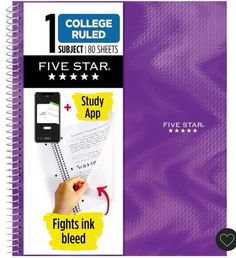 the five star student's guide for college students is shown in this purple spiral notebook