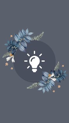 a light bulb surrounded by blue flowers and leaves