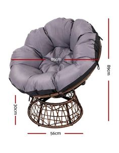 a chair with a cushion on it and measurements