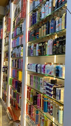 the shelves are filled with many different types of products