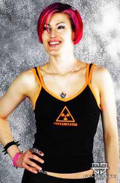 Contaminated Strappy Tank Top Neon Orange Office Goth, Cyberpunk Clothing, Tripp Pants, Dark Future, Strappy Tank Top, Virtual Wardrobe, Strappy Tank Tops, Future Fashion