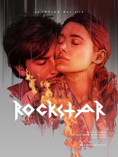 the movie poster for rock star with two people kissing and one is wearing an orange shirt