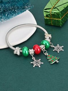 1pc Red And Green Beaded Alloy Bracelet Simple Christmas Tree Snowflake Pendant Bracelet For Women Christmas Bracelet Joyful Holiday Bangle Hand Jewelry Accessories Christmas Gifts Silver Fashionable   Zinc Alloy     Women Fashion Jewelry, size features are:Bust: ,Length: ,Sleeve Length: Snowflake Pendant, Bracelet Simple, Simple Christmas Tree, Christmas Bracelet, Women Christmas, Watches Women Fashion, Hand Jewelry, Pendant Bracelet, Christmas Women