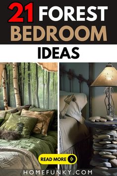 there are two pictures with the words, 21 forest bedroom ideas read more at homefunky com