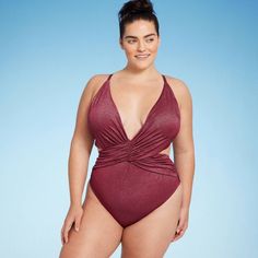 Women's Monokini Plunge Cut Out High Leg Lurex One Piece Swimsuit - Shade & Shore™ Burgundy 14 Pluse Size, Monokini Swimsuit, Plunging One Piece Swimsuit, Shades For Women, Pink Bodycon Dresses, 1 Piece Swimsuit, Monokini Swimsuits, Swimsuit Shops, Swim Suit Bottoms