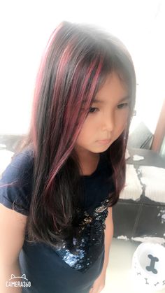 Pink Hair For Kids, Kid Highlights Hair, Kids Highlights Hair, Kids Dyed Hair, Kids Hair Color Ideas Girls Fun, Pink Strips In Hair, Kids Purple Hair, Kids Hair Dye Ideas, Kids Pink Hair