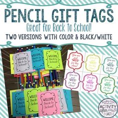 the back to school pencil gift tags are great for teachers and students with color and black / white