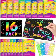 PRICES MAY VARY. Creative Scratch Book Set: This kid scratch craft includes 16 pack scratch notepads, 20 wooden styluses, 4 drawing stencils, 1 brush and 1 gift box. Perfect for any occasion, these scratch art craft notebook are best gift choice for children's parties, birthday parties and keep young minds occupied. Kids can create their own party favors in a flash! Best toy for kids 3-10 years old. Kid Art and Craft Kits: Just scratch off the special-colored coating paper to reveal the rainbow beneath. Boys and girls can use the stencils to design more cute and funny shapes on the scratch paper, your kids will enjoy drawing and coloring with these scratch note rainbow. Create a colorful paper artworks with these wonderful craft kits. 100% Safe & High Quality: No odd flavors, made of premi Scratch Paper Art, Book Birthday Parties, Drawing Stencils, Scratch Paper, Rainbow Paper, Scratch Art, Art & Craft Kit, Easter Projects, Paper Crafts For Kids