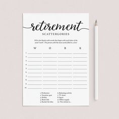 a black and white printable retirement scatterer with a pencil next to it