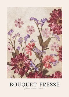 the cover of bouquet presse, featuring pink and purple flowers on a beige background