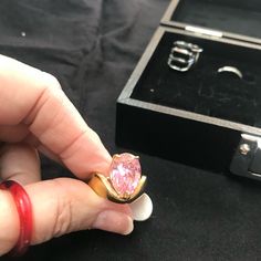 Nwt. Size 8 Cocktail Ring By Park Lane Jewelry. The Ring Has A Large Pear Shaped Pink Stone In A Solitaire Gold Setting. Double Heart Ring, I Love Pink, Horse Ring, Teardrop Diamond, Trio Ring, Pear Shaped Ring, Park Lane Jewelry, Moss Agate Ring, Rose Quartz Ring