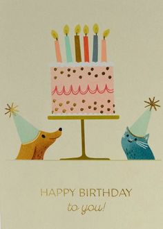 a birthday card with two dogs and a cake