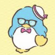 a cartoon penguin wearing glasses and a bow tie