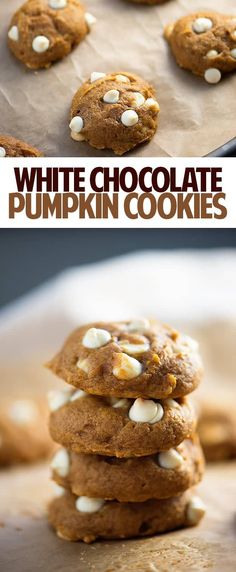 white chocolate pumpkin cookies stacked on top of each other