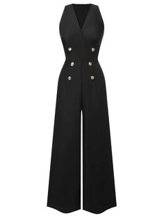 30-70% OFF✓ Fast Shipping✓Retro Stage’s Black 1950s Sleeveless Buttoned Solid Jumpsuit is the perfect blend of simplicity and vintage elegance. Step into timeless style! Types Of Jumpsuits, Gold Earrings For Men, Women Jumpsuit, Solid Jumpsuit, Watch Trends, Body Measurement, Vintage Elegance