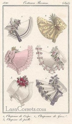 several hats are shown in this old fashion illustration from the late 1800's or early 1900's