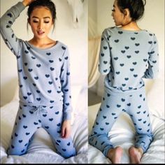 Chaser Blue Hearts Cozy Knit Full Set Sweatshirt & Drawstring Joggers Super Soft Lightweight And Cozy Casual Long Sleeve Sleepwear With Heart Print, Casual Heart Print Tops For Pajama Party, Comfy Blue Long Sleeve Sleepwear, Comfy Long Sleeve Blue Sleepwear, Casual Blue Sleepwear For Winter, Cute Blue Winter Sleepwear, Cute Heart Print Tops For Loungewear, Casual Heart Print Sleepwear For Loungewear, Casual Blue Long Sleeve Sleepwear