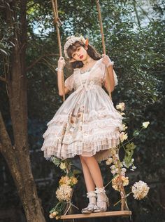 ❤︎Lolita Princess Rabbit Daily Light Elegant Sweet Dress❤︎ Cottagecore Princess, Jumper Skirt, Sweetheart Dress, Sweet Lolita, Polyester Dress, Flower Girl Dress, Sweet Dress, Lolita Dress, Cream Dress