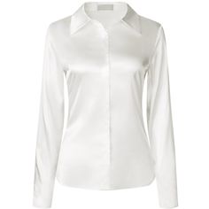 Keep your look professional and stylish in this satin shirt from Hobemty. This satin shirt can be a perfect addition to almost any outfit from formal to daily wear, great for work, meetings, office, work, casual, daily dressing, etc. Pair it with pencil skirts or suit pants for an elegant office look. Comfortable and versatile, this satin shirt can be perfect on its own or as a layer under a blazer. Elegant Formal Shirt With Collared Neckline, Sleek Collared Satin Tops, Sleek Satin Collared Tops, Classic White Satin Blouse, Sleek Satin Button-up Blouse, Elegant Satin Shirt With Button Closure, Elegant Solid Button-up Shirt, Fitted Satin Top With Button Closure, Satin Top With Button Closure