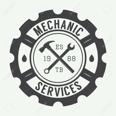 mechanic service emblem with wrench and spanner on white background stock photo - 9579