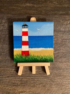 Lighthouse on the Beach - Etsy Barnegat Lighthouse, Mini Christmas Ornaments, Landscape Art Quilts, Lighthouse Painting, Lighthouse Art, Mountain Lake, Mini Canvas, Art Teacher