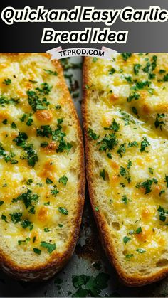 two pieces of bread with cheese and parsley on top