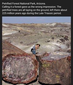 a man standing on top of a large rock in the middle of a barren area