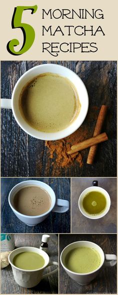 the steps to making matcha tea are shown in this collage with text overlay