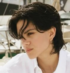 Cool Queer Haircut, Garcon Haircut Woman Hair, Short Masc Hair For Round Face, "bixie" Haircut 90s Winona, Masc Mullet Women, Blonde Mullet Women Short, Fem Masc Haircuts, Unique Medium Length Haircut, Masc Women Hairstyles