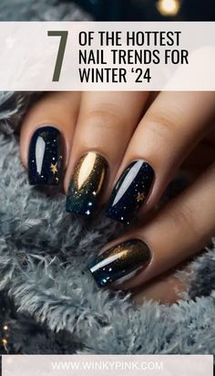 Christmas Party Nails, Galaxy Nail, Nye Nails, New Years Nail Designs, Dark Mysterious, New Years Eve Nails, Edgy Elegance, Sky Nails, January Nails