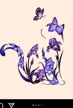 purple flowers and butterflies flying in the sky