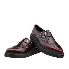 When classic meets style, you can count on the monk creeper! Burgundy rub off color that is so sleek and beautiful up close and has easy buckle to secure your feet. A classic favorite that will never go out of style. Mens Creepers, Velvet Creepers, Tuk Creepers, Platforms Boots, Creeper Boots, Platform Creepers, Boots Sneakers, Creepers, Shoe Store