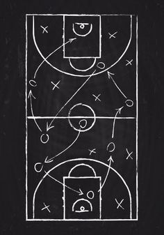 a chalkboard drawing of a basketball court