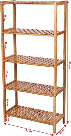 three tiered wooden shelf with measurements for the bottom and bottom shelves on each side