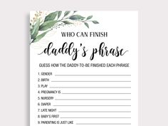 a printable baby's first name game with flowers and leaves on it, which is