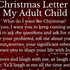 a christmas letter to my adult child is shown in red and white with the words, what do i want for christmas?