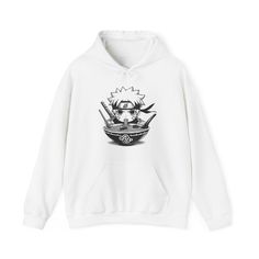 a white hoodie with an image of a ship on it