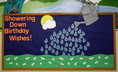 a bulletin board with an image of a watering birthday wish