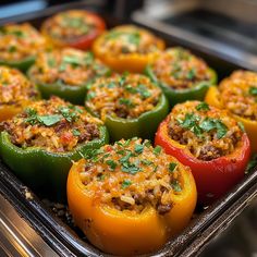 peppers stuffed with meat and vegetables in a pan